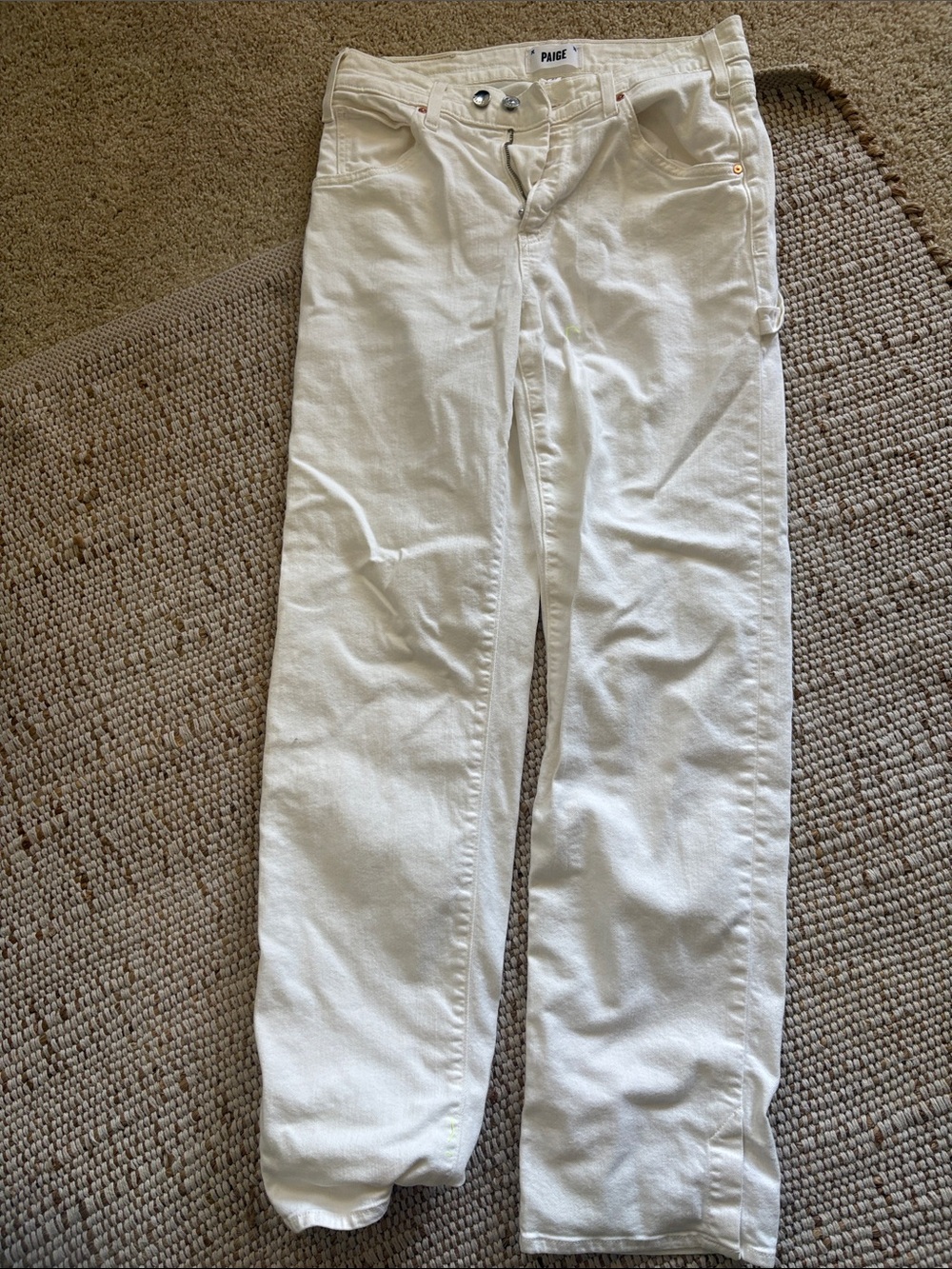 PAIGE Cream High-Rise Straight Jeans